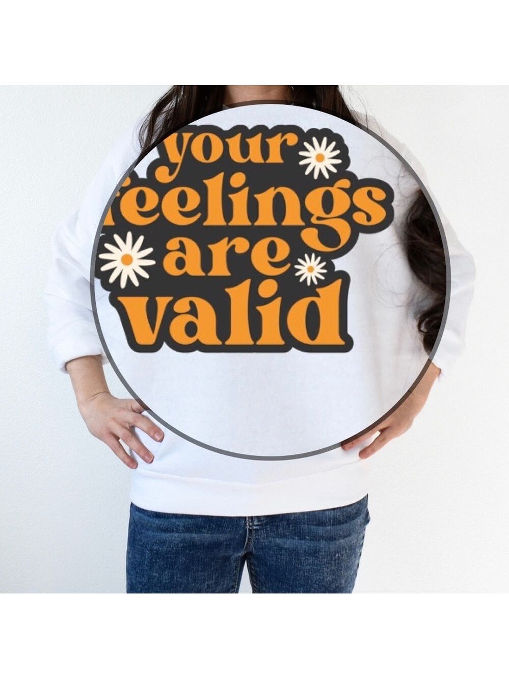 Valid feelings mental health graphic crewneck sweatshirt oversized extra large - Picture 4 of 10
